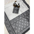 Seduva Women's Soft Lichi Silk Printed Saree With Unstitched Blouse 5.5Mtr (Off-White)