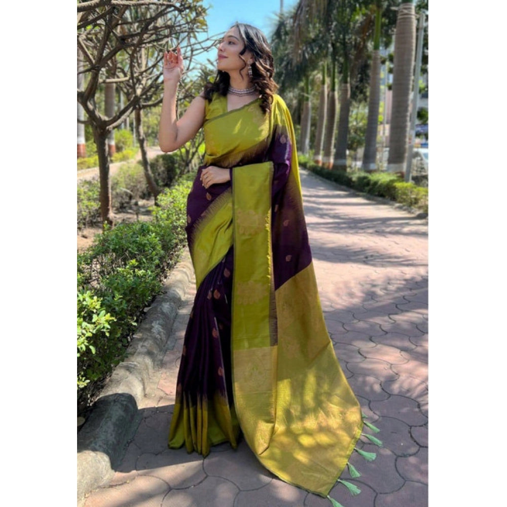 Seduva Women's Soft Lichi Silk Printed Saree With Unstitched Blouse 5.5Mtr (Purple)