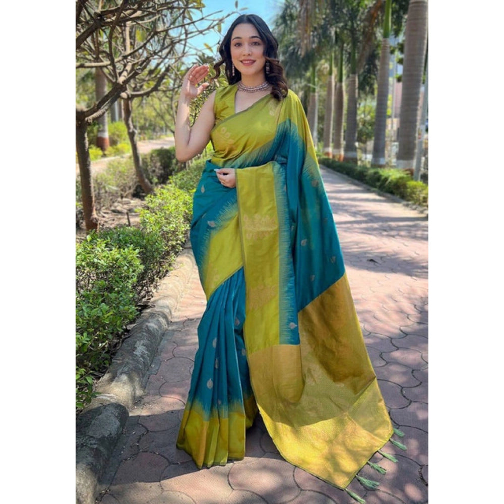 Seduva Women's Soft Lichi Silk Printed Saree With Unstitched Blouse 5.5Mtr (Green)