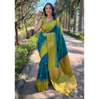 Seduva Women's Soft Lichi Silk Printed Saree With Unstitched Blouse 5.5Mtr (Green)