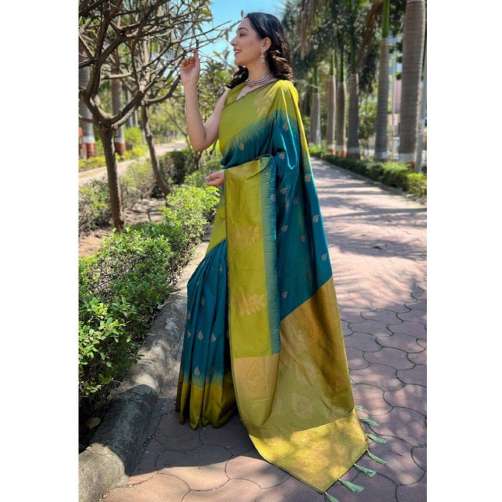 Seduva Women's Soft Lichi Silk Printed Saree With Unstitched Blouse 5.5Mtr (Green)