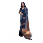 Seduva Women's Soft Lichi Silk Printed Saree With Unstitched Blouse 5.5Mtr (Grey)
