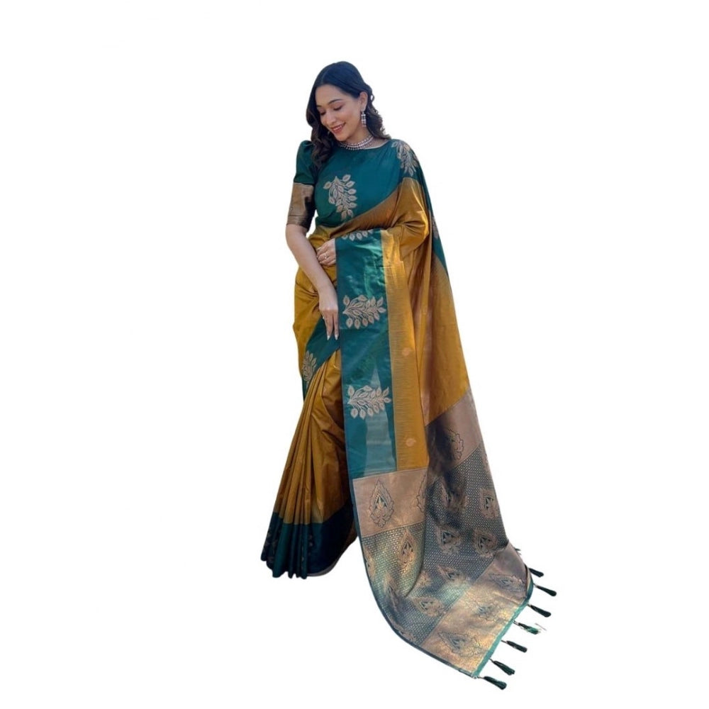 Seduva Women's Soft Lichi Silk Printed Saree With Unstitched Blouse 5.5Mtr (Mustard )