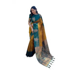 Seduva Women's Soft Lichi Silk Printed Saree With Unstitched Blouse 5.5Mtr (Mustard )