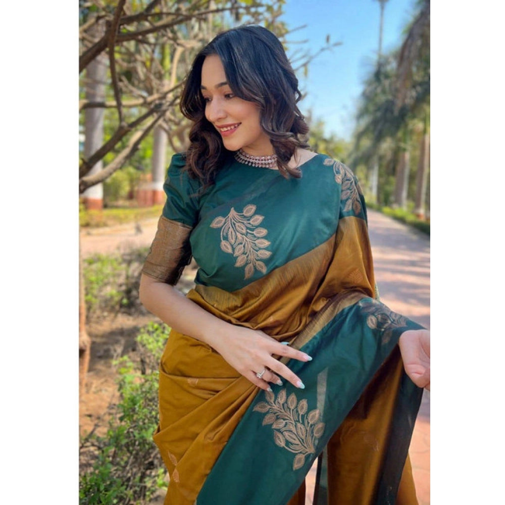 Seduva Women's Soft Lichi Silk Printed Saree With Unstitched Blouse 5.5Mtr (Mustard )