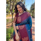 Seduva Women's Soft Lichi Silk Printed Saree With Unstitched Blouse 5.5Mtr (Blue)