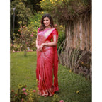 Seduva Women's Soft Lichi Silk Printed Saree With Unstitched Blouse 5.5Mtr (Pink)