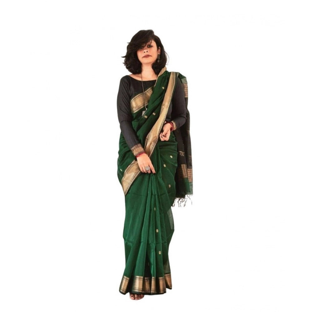 Seduva Women's Soft Lichi Silk Printed Saree With Unstitched Blouse 5.5Mtr (Green)