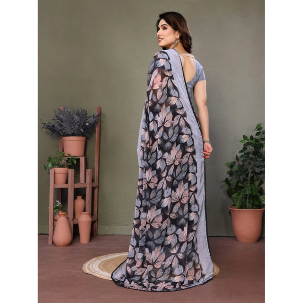 Seduva Women's Chiffon Printed Saree With Unstitched Blouse 5.5Mtr (Grey)