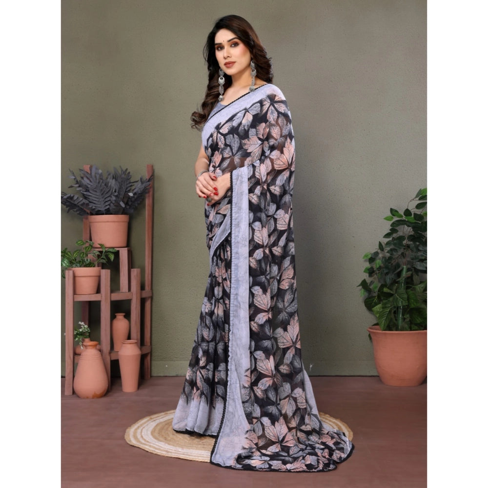 Seduva Women's Chiffon Printed Saree With Unstitched Blouse 5.5Mtr (Grey)