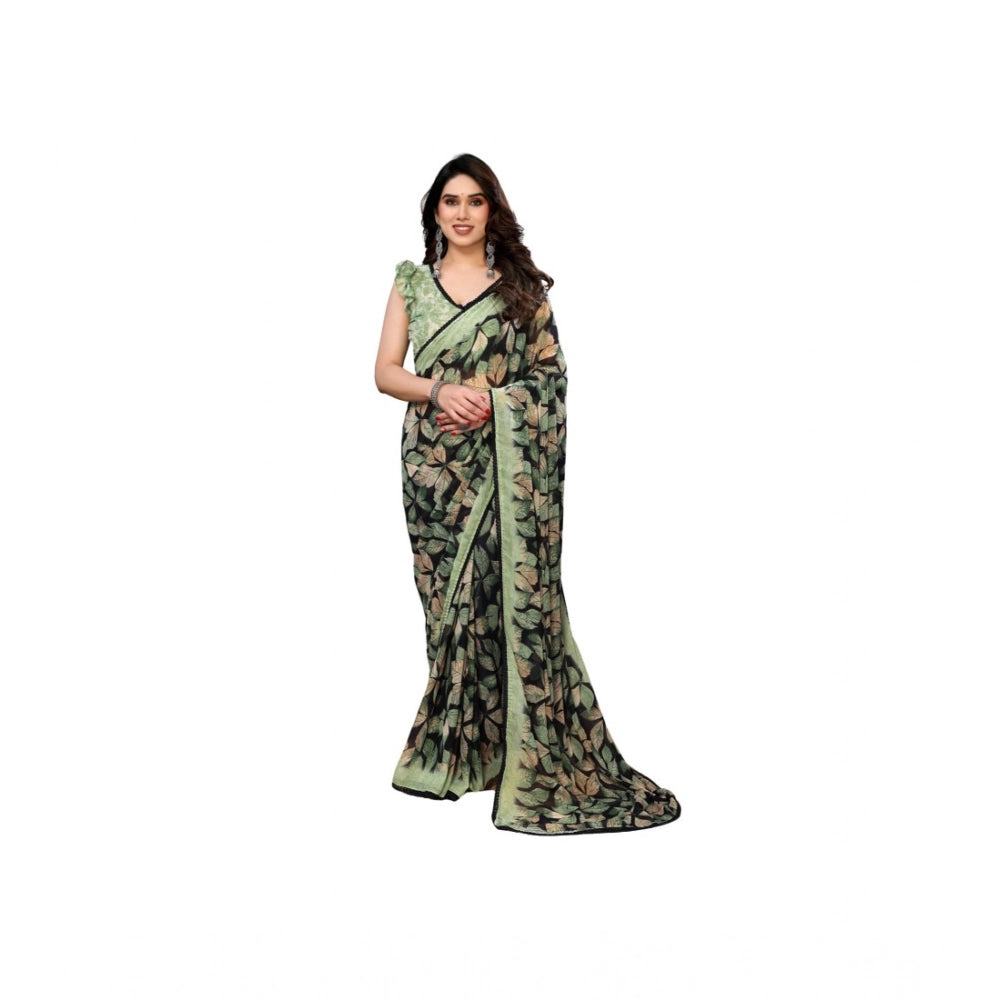 Seduva Women's Chiffon Printed Saree With Unstitched Blouse 5.5Mtr (Green)