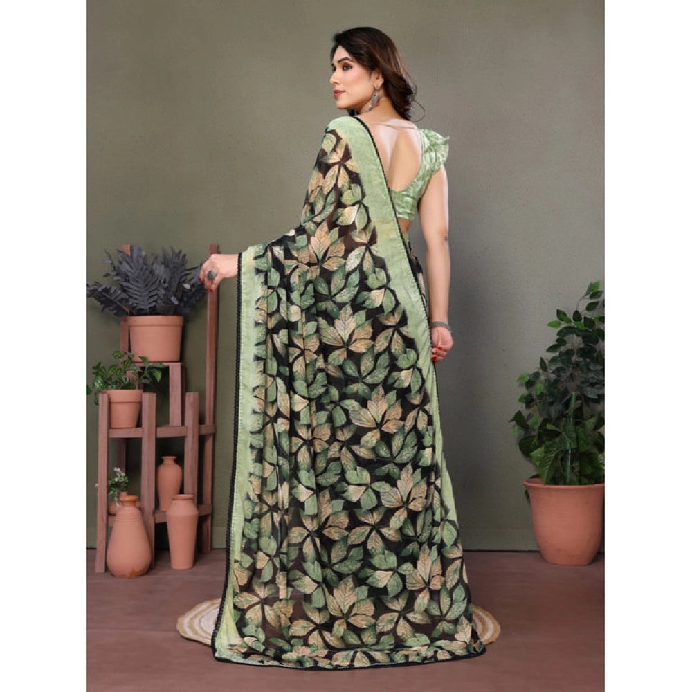 Seduva Women's Chiffon Printed Saree With Unstitched Blouse 5.5Mtr (Green)