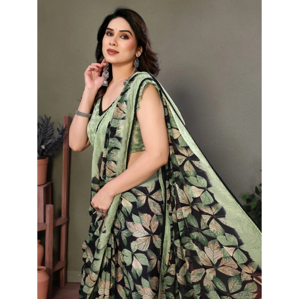 Seduva Women's Chiffon Printed Saree With Unstitched Blouse 5.5Mtr (Green)