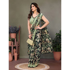 Seduva Women's Chiffon Printed Saree With Unstitched Blouse 5.5Mtr (Green)