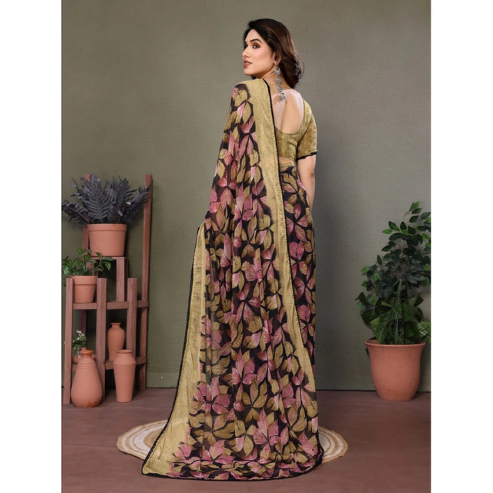 Seduva Women's Chiffon Printed Saree With Unstitched Blouse 5.5Mtr (Beige)
