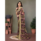 Seduva Women's Chiffon Printed Saree With Unstitched Blouse 5.5Mtr (Beige)