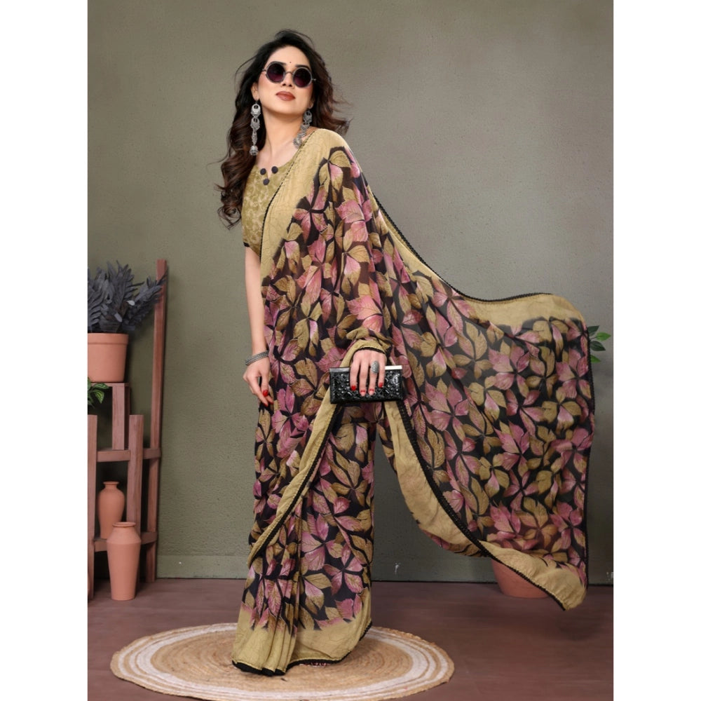 Seduva Women's Chiffon Printed Saree With Unstitched Blouse 5.5Mtr (Beige)