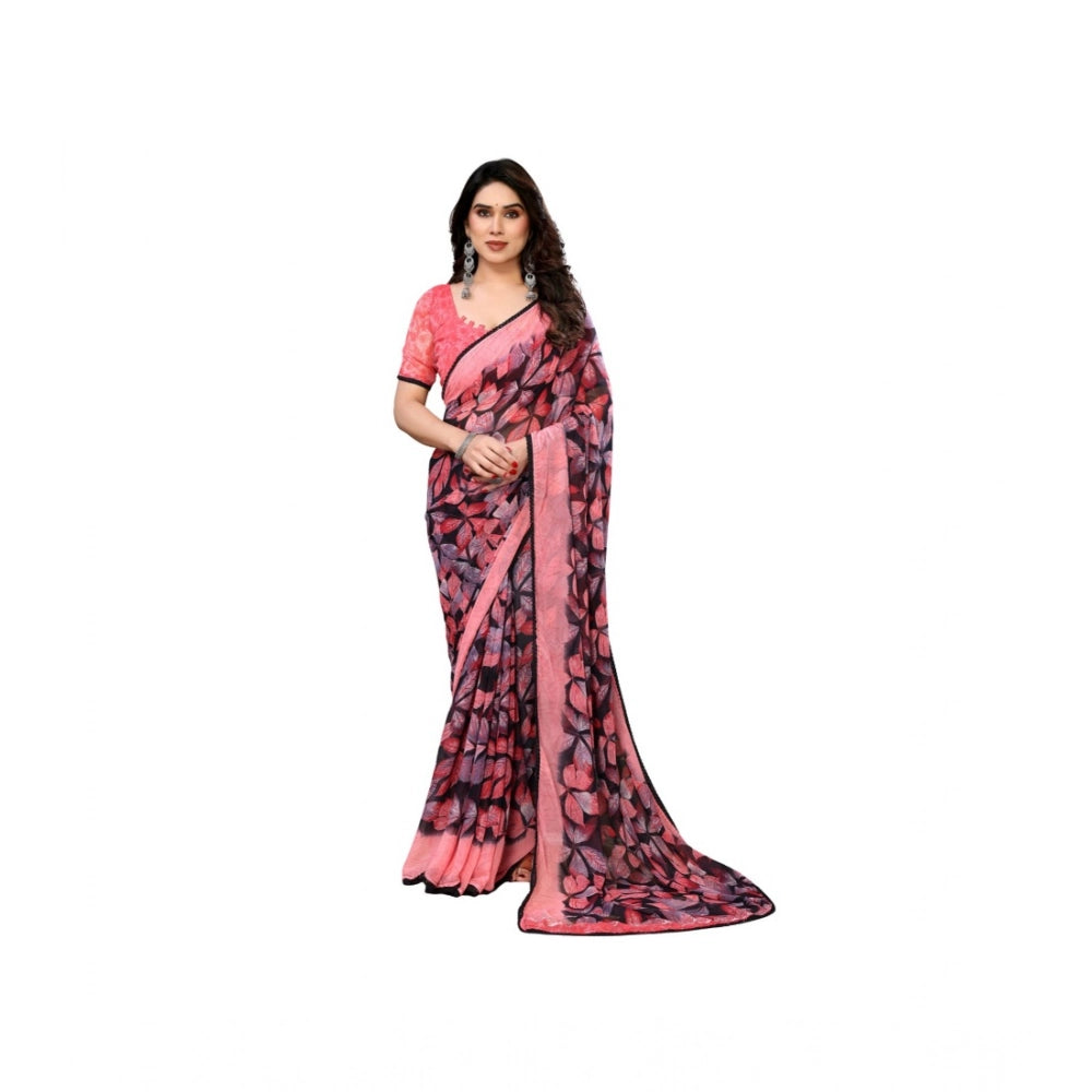 Seduva Women's Chiffon Printed Saree With Unstitched Blouse 5.5Mtr (Pink)