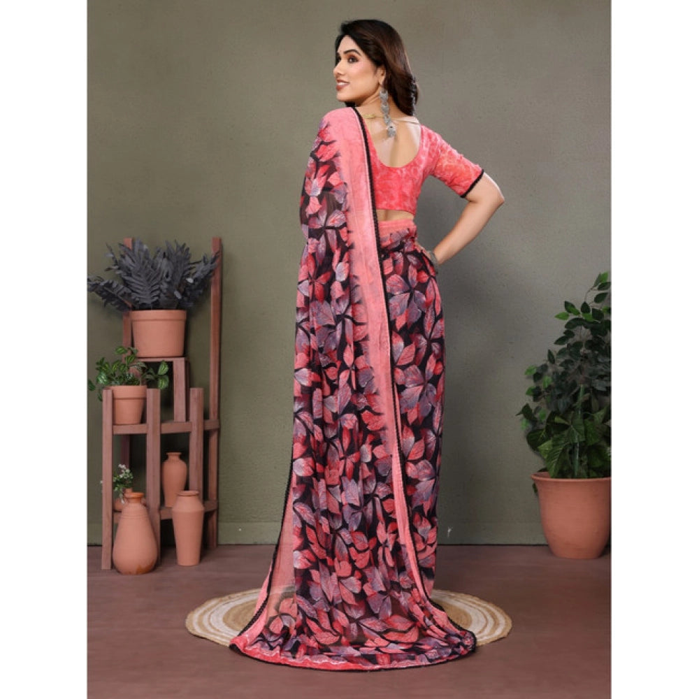 Seduva Women's Chiffon Printed Saree With Unstitched Blouse 5.5Mtr (Pink)