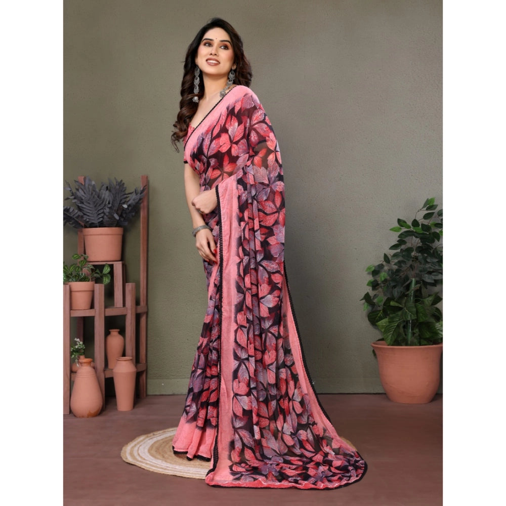 Seduva Women's Chiffon Printed Saree With Unstitched Blouse 5.5Mtr (Pink)