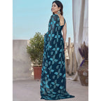 Seduva Women's Chiffon Printed Saree With Unstitched Blouse 5.5Mtr (Blue)