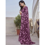 Seduva Women's Chiffon Printed Saree With Unstitched Blouse 5.5Mtr (Purple)