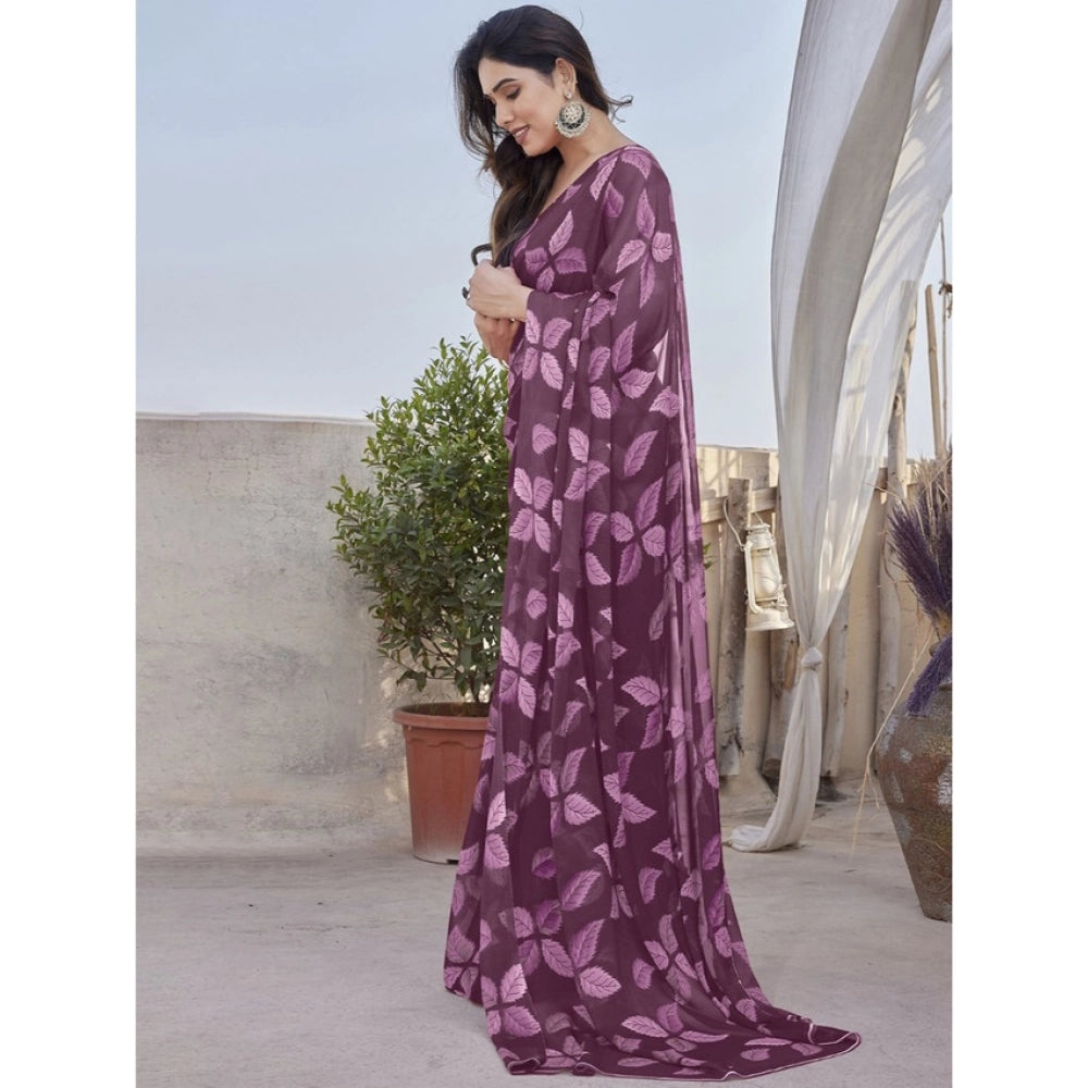 Seduva Women's Chiffon Printed Saree With Unstitched Blouse 5.5Mtr (Purple)