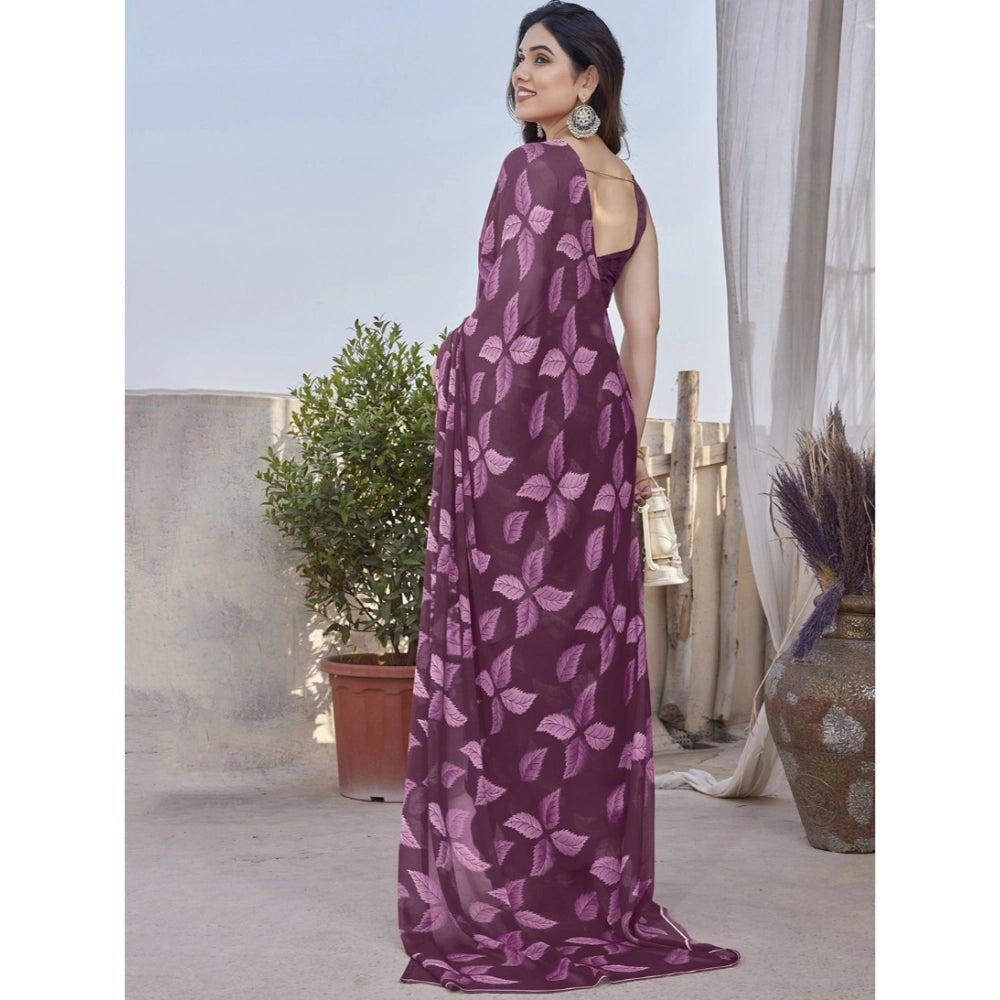 Seduva Women's Chiffon Printed Saree With Unstitched Blouse 5.5Mtr (Purple)