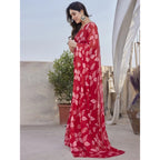 Seduva Women's Chiffon Printed Saree With Unstitched Blouse 5.5Mtr (Red)