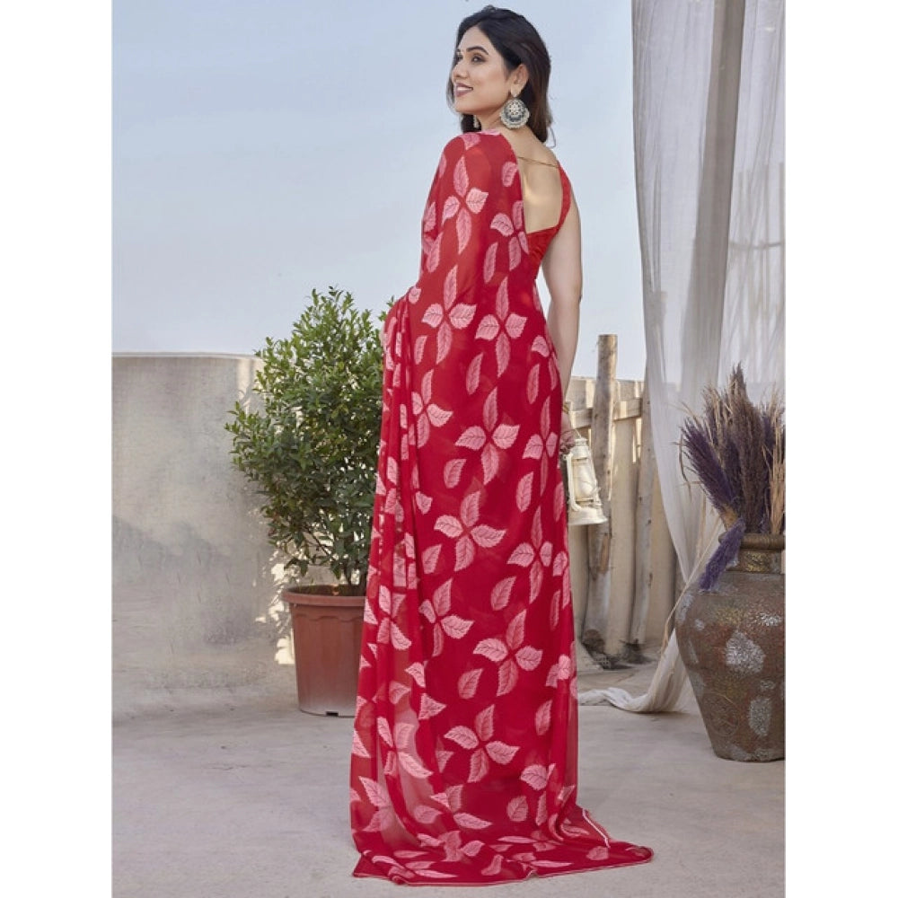 Seduva Women's Chiffon Printed Saree With Unstitched Blouse 5.5Mtr (Red)