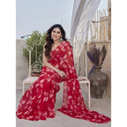 Seduva Women's Chiffon Printed Saree With Unstitched Blouse 5.5Mtr (Red)
