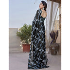 Seduva Women's Chiffon Printed Saree With Unstitched Blouse 5.5Mtr (Black)