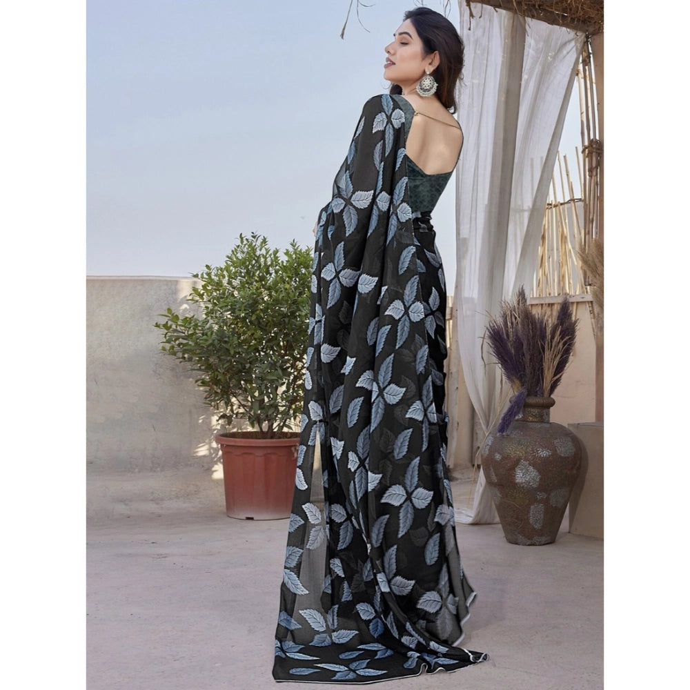 Seduva Women's Chiffon Printed Saree With Unstitched Blouse 5.5Mtr (Black)