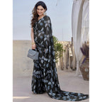 Seduva Women's Chiffon Printed Saree With Unstitched Blouse 5.5Mtr (Black)