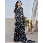 Seduva Women's Chiffon Printed Saree With Unstitched Blouse 5.5Mtr (Black)
