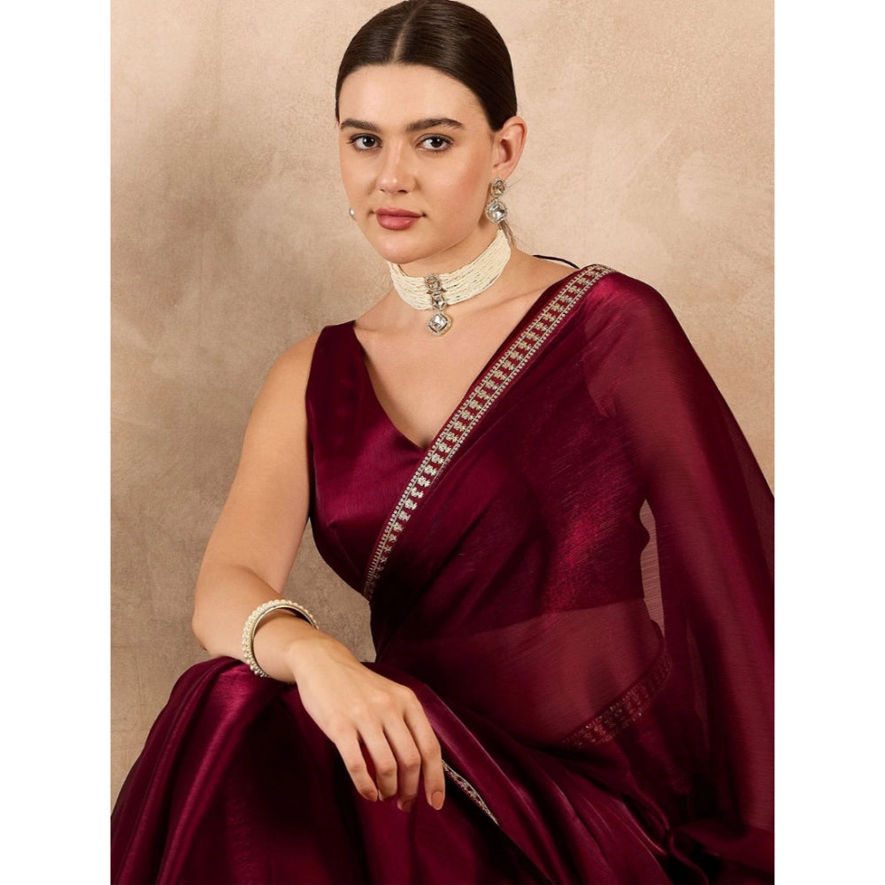 Seduva Women's Jimmy Choo solid Saree With Unstitched Blouse 5.5Mtr (Wine )