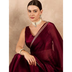 Seduva Women's Jimmy Choo solid Saree With Unstitched Blouse 5.5Mtr (Wine )