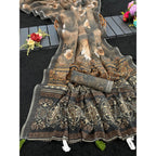 Seduva Women's Linen Cotton  Printed Saree With Unstitched Blouse 5.5Mtr (Beige)