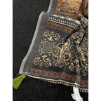 Seduva Women's Linen Cotton  Printed Saree With Unstitched Blouse 5.5Mtr (Beige)