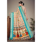 Seduva Women's Cotton Silk  Printed Saree With Unstitched Blouse 5.5Mtr (Sky Blue)