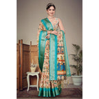 Seduva Women's Cotton Silk  Printed Saree With Unstitched Blouse 5.5Mtr (Sky Blue)