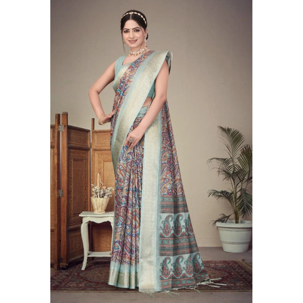 Seduva Women's Cotton Silk  Printed Saree With Unstitched Blouse 5.5Mtr (Multicolor)