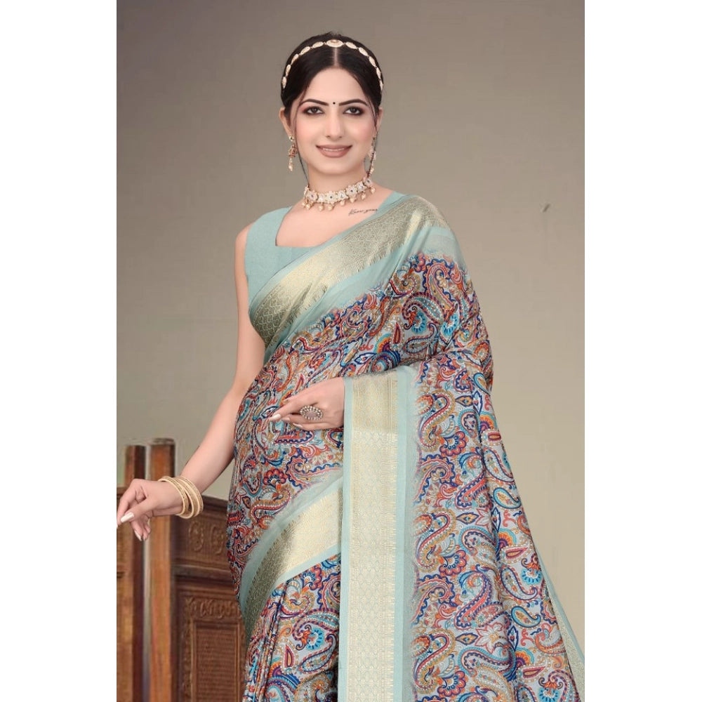 Seduva Women's Cotton Silk  Printed Saree With Unstitched Blouse 5.5Mtr (Multicolor)