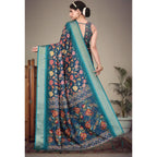 Seduva Women's Cotton Silk  Printed Saree With Unstitched Blouse 5.5Mtr (Blue)