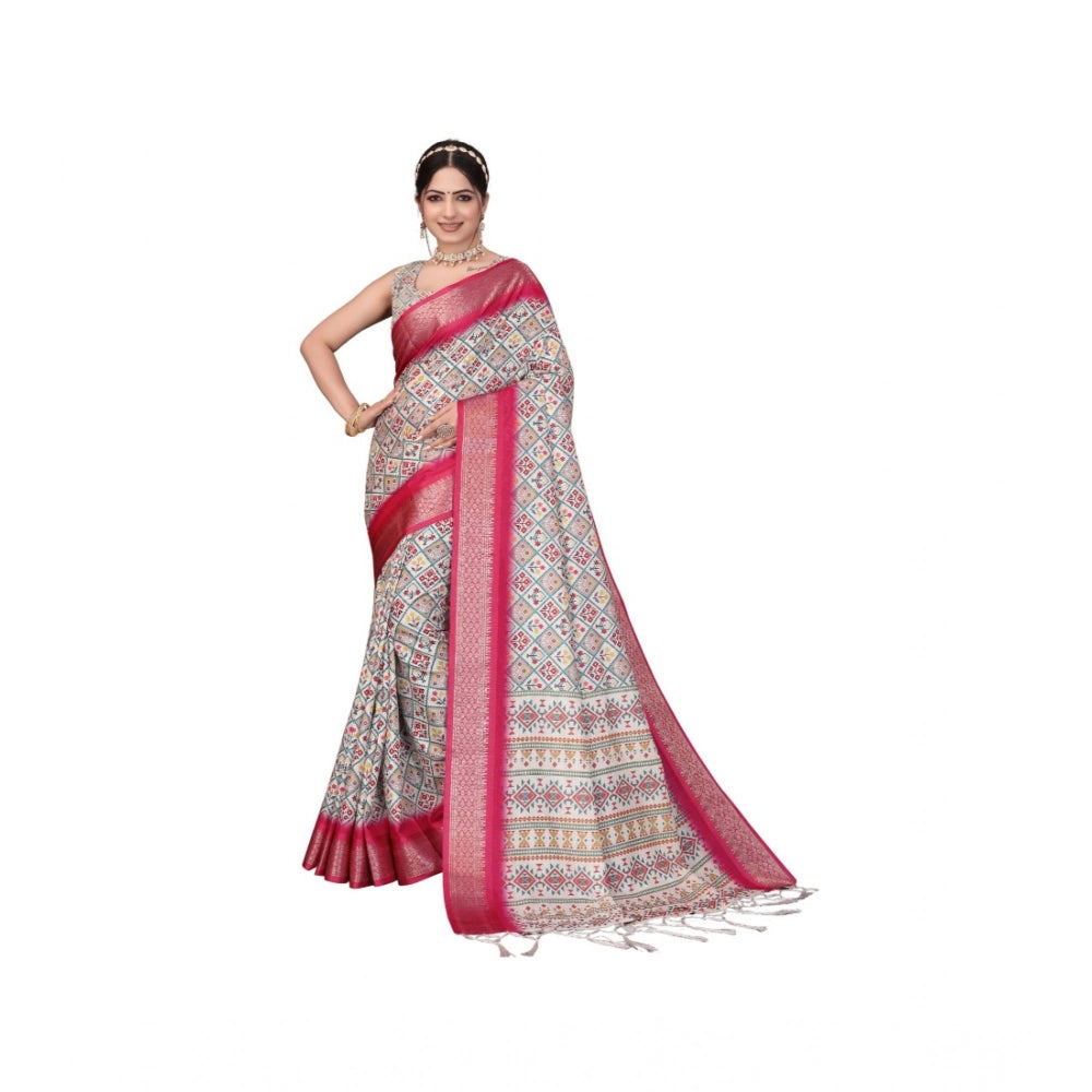 Seduva Women's Cotton Silk  Printed Saree With Unstitched Blouse 5.5Mtr (Pink)