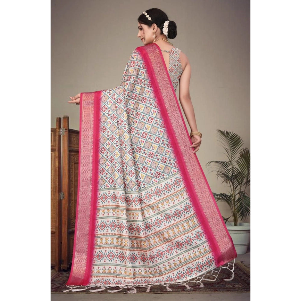 Seduva Women's Cotton Silk  Printed Saree With Unstitched Blouse 5.5Mtr (Pink)