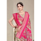 Seduva Women's Cotton Silk  Printed Saree With Unstitched Blouse 5.5Mtr (Pink)