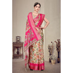 Seduva Women's Cotton Silk  Printed Saree With Unstitched Blouse 5.5Mtr (Pink)