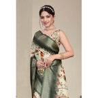 Seduva Women's Cotton Silk  Printed Saree With Unstitched Blouse 5.5Mtr (Green)