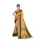 Seduva Women's Cotton Silk  Printed Saree With Unstitched Blouse 5.5Mtr (Yellow)